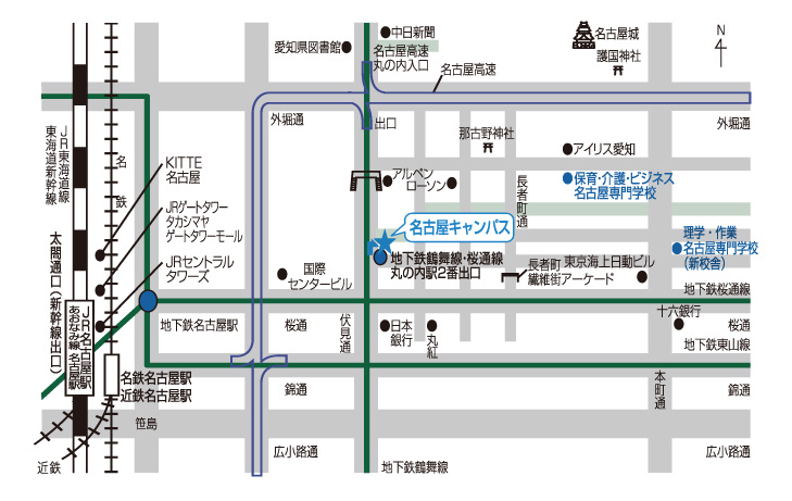名古屋キャンパス・広報センターまでの地図